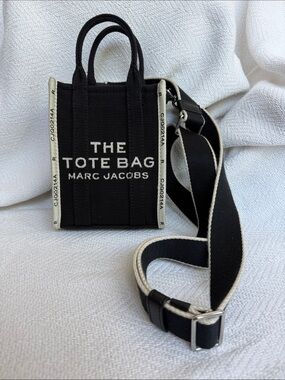 Marc Jacobs Black Mini Tote Bag with White Trim and Logo